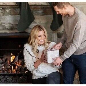 MNG Mango sweater wool blend XL cream white Mock Neck Black Ruffle